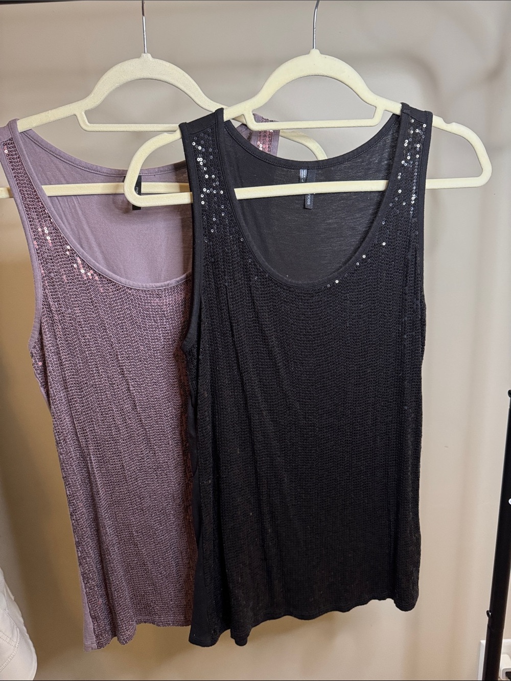 Maurices Black Sequin-Trim Tank Top (with Mauve Layer) 2 tanks for 1